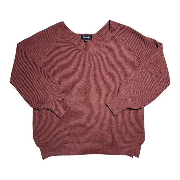 Lulu’s Rust Brown Ribbed Knit V Neck Pullover Sweater Women’s US Large - Picture 1 of 8